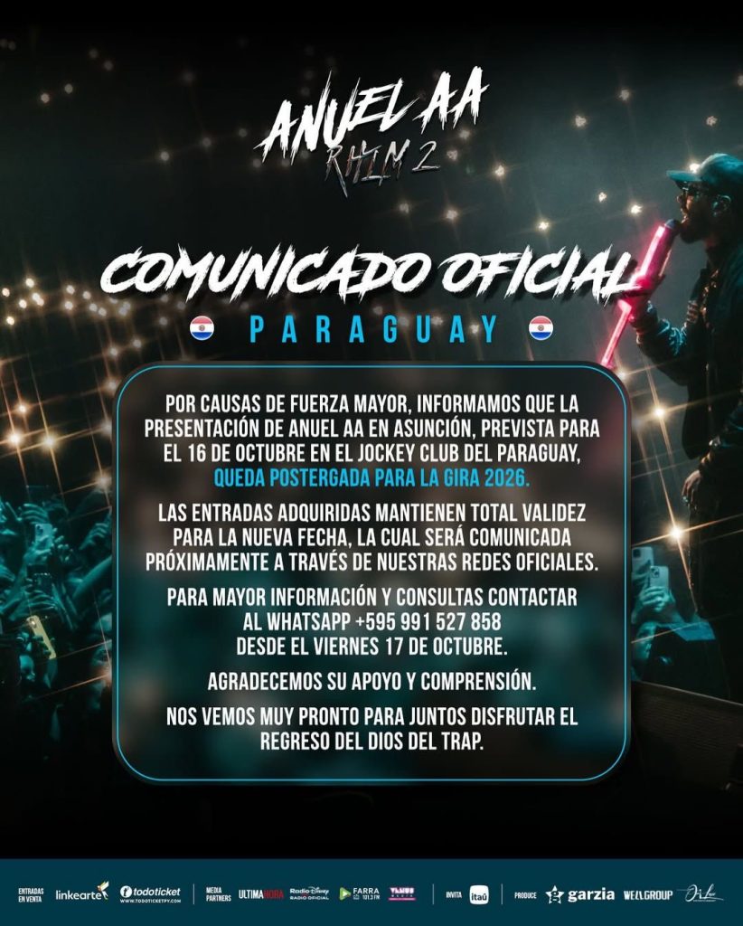 Se posterga el concierto de Anuel AA en Paraguay