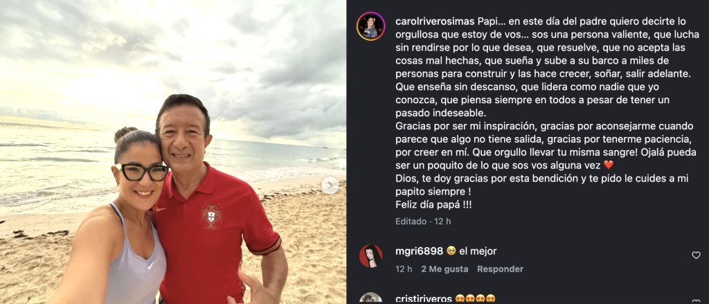 Carol Riveros le dedicó un emotivo mensaje a su papá, Miguel Ángel Riveros, fundador de Tupí S.A.: “Que orgullo llevar tu misma sangre”